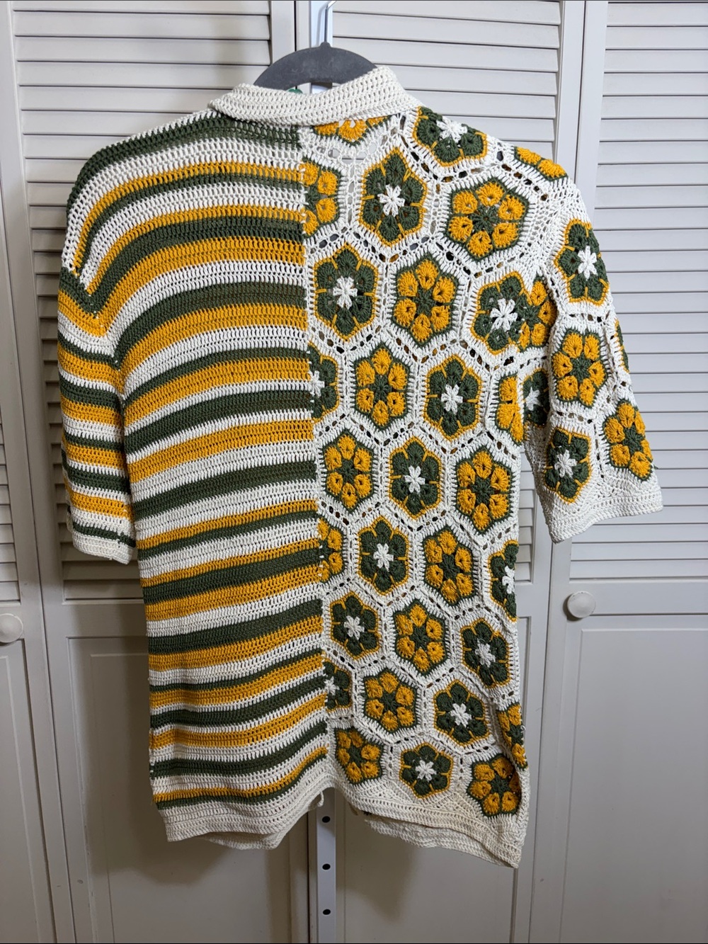 FARM Rio Cream, Mustard & Olive Crochet Button-Up Sweater - Picture 9 of 16